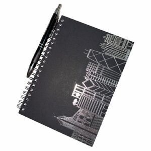 CHICAGO City Skyline Black and Silver Spiral Notebook with Pen